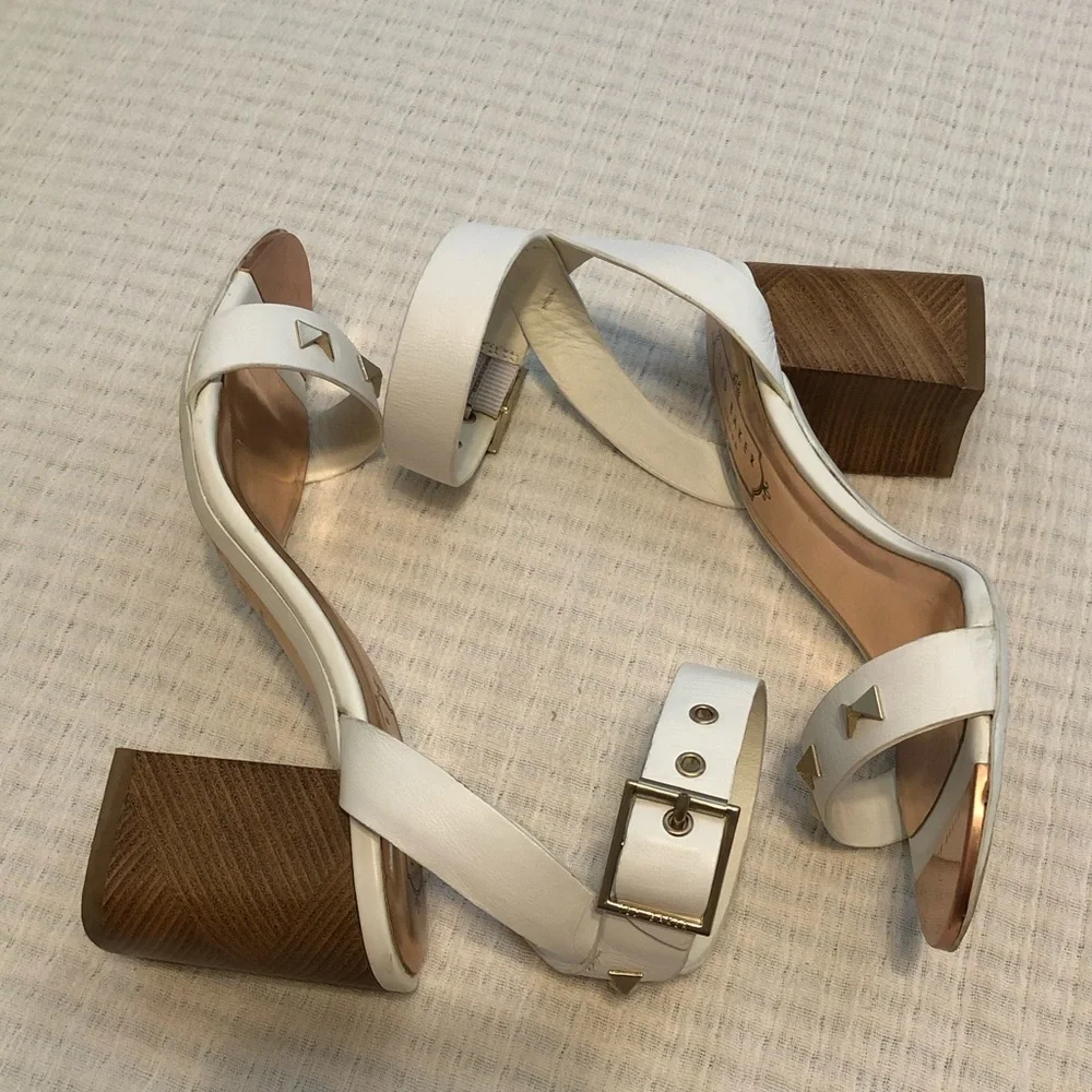 Ted Baker Biah White Studded Block Heeled Sandal (Size: 35.5; US 5)